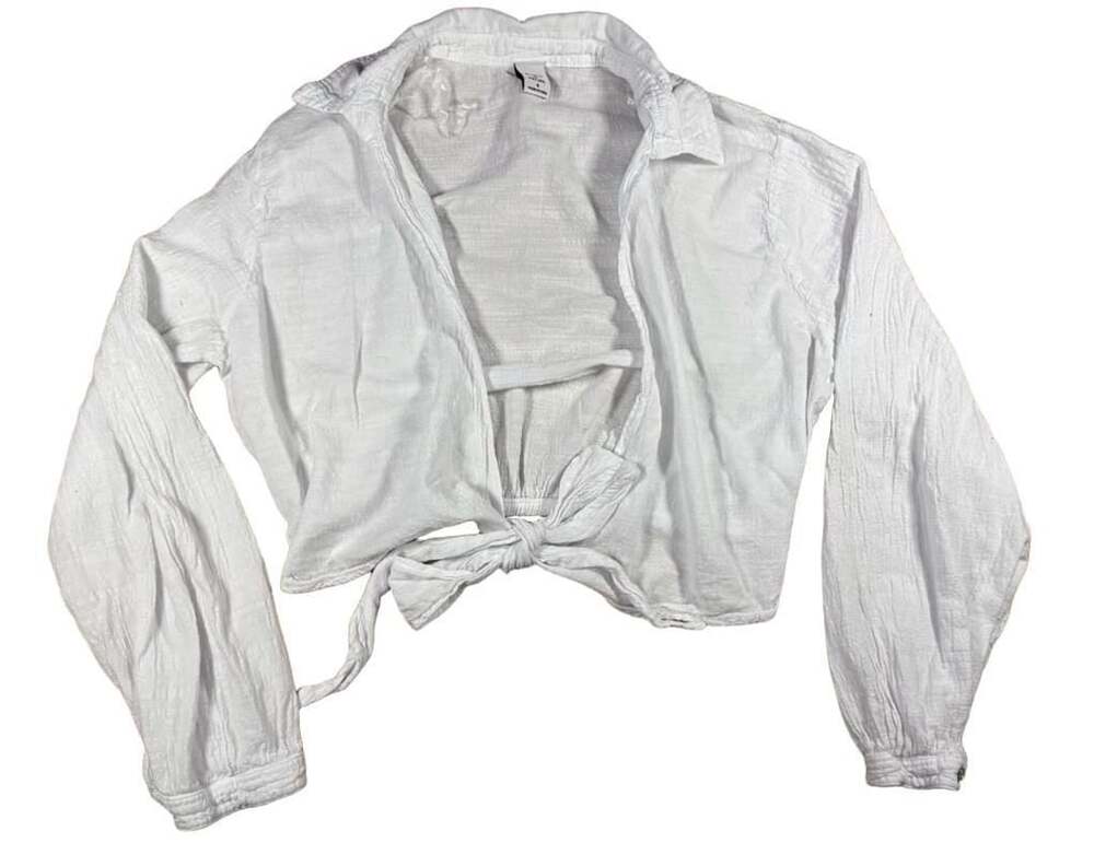 Blanco By Nature White Tie Front Crop Blouse Size S